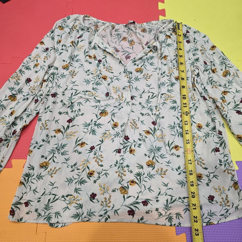 Lucky Brand Women's Floral Print Long Sleeve Boho Blouse Shirt Ivory Size Medium